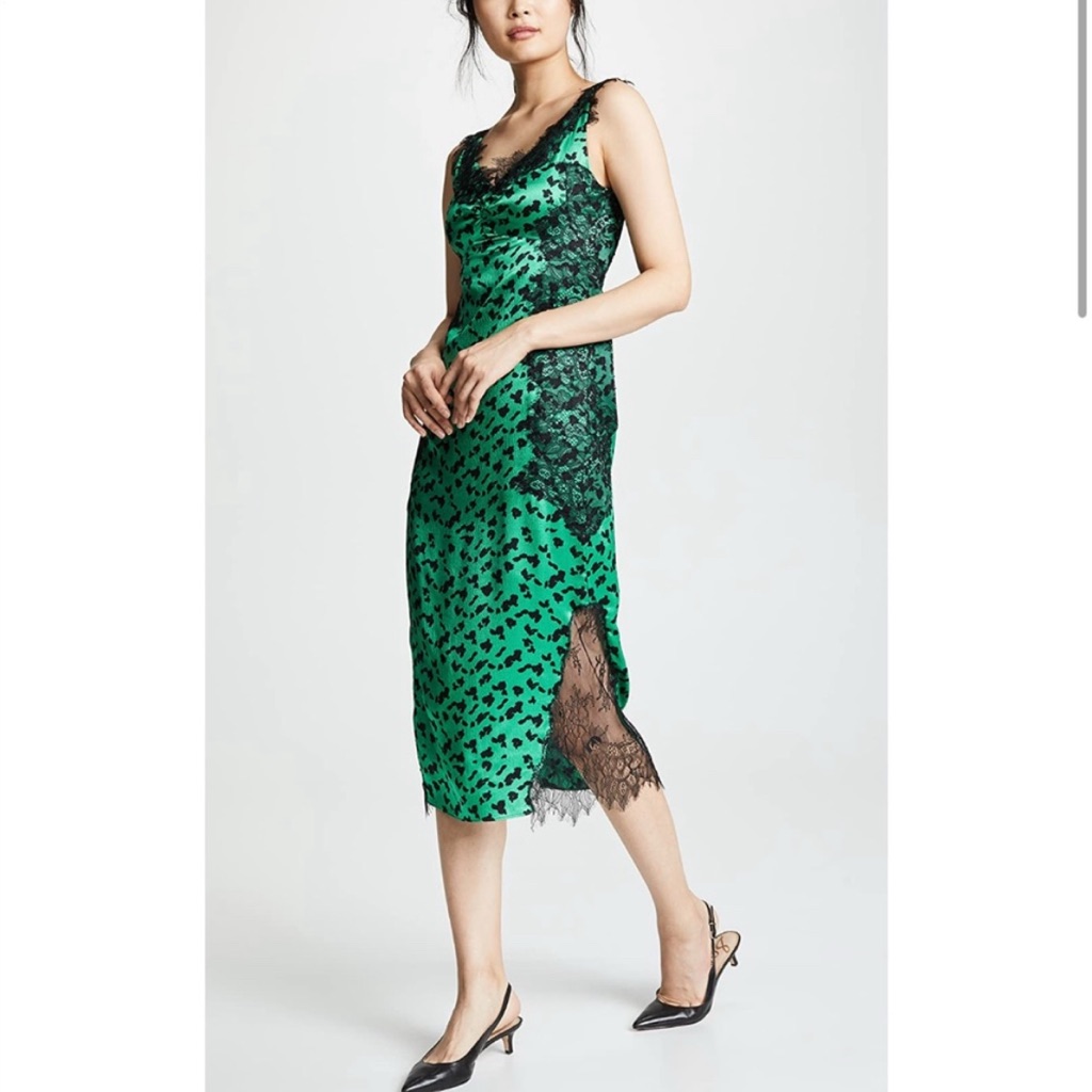 Tanya Taylor Irina Silk Midi Dress In Green Print Size 8
